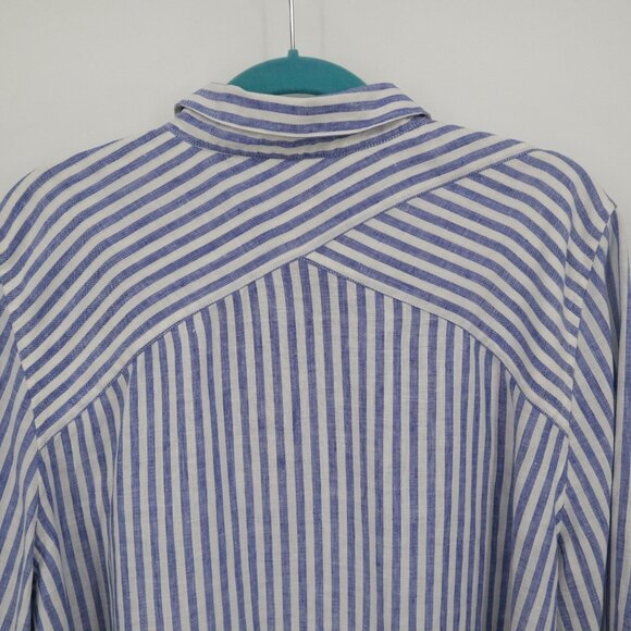 Chico's No-Iron Linen Shirt Womens XXL Blue Preppy Nautical Coastal Classic - Picture 11 of 16